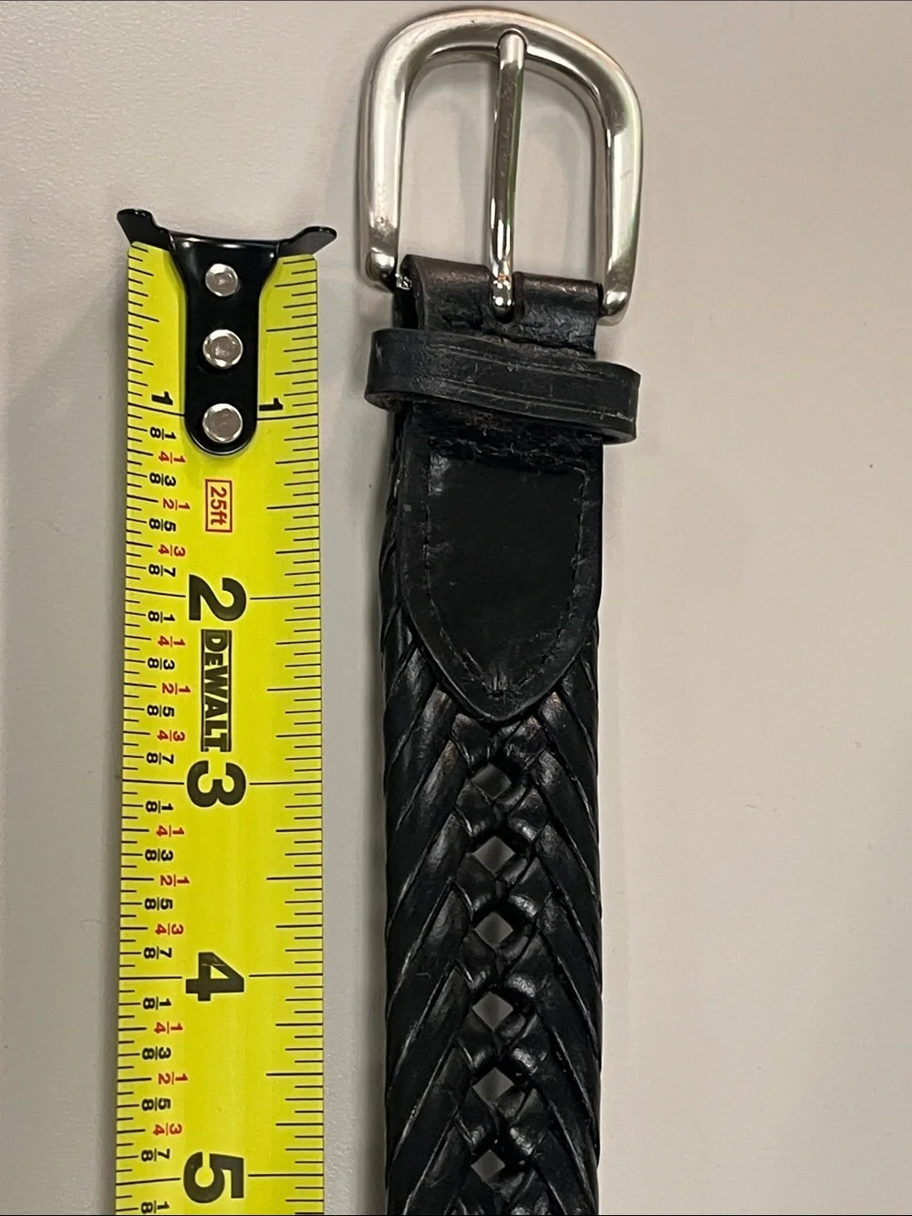 Source Unknown Black Braided Leather Belt with Silver Buckle